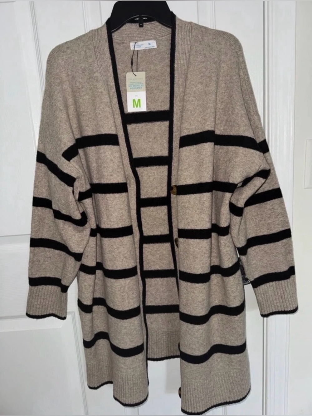 NWT Primark Beige and Black Striped Open-Front Cardigan